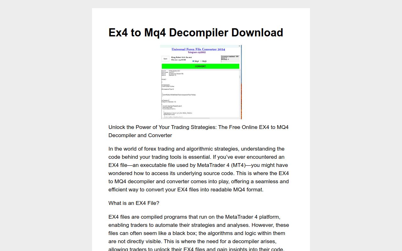 The Ex4 to Mq4 Decompiler Download